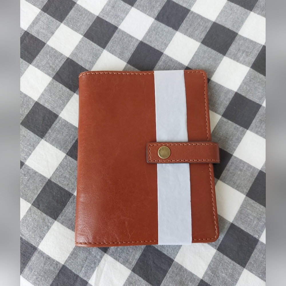 Fossil Leather Passport Wallet Holder Brown Travel Card Case Slim